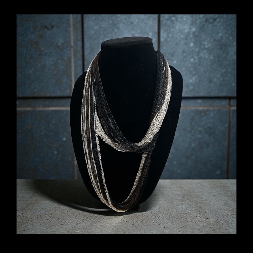 Elegant Multi-Strand Black and Silver Necklace - Picture 2 of 2
